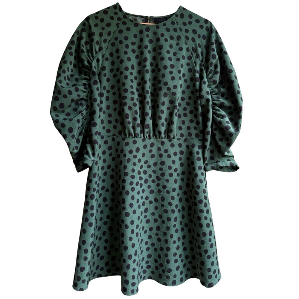 Who What Wear Polka Dot Puff Sleeve Dress Green Black Retro Modest Fit & Flare S
